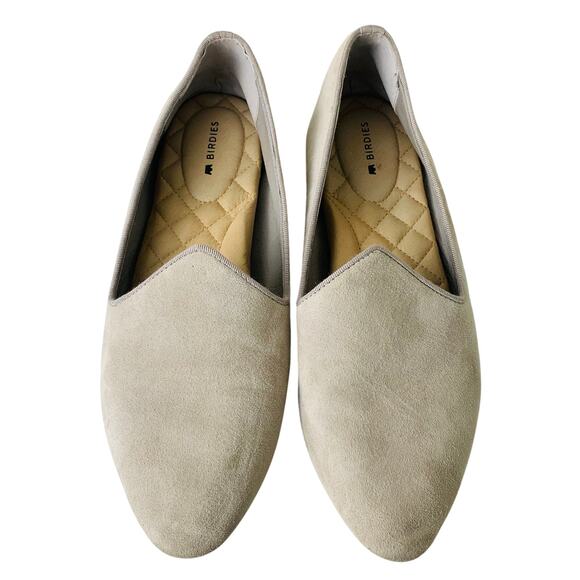 Birdies Size 7.5 Womens Heron Flat Suede Pointy Toe Ballet Shoe Beige Gray Taupe - Picture 1 of 12